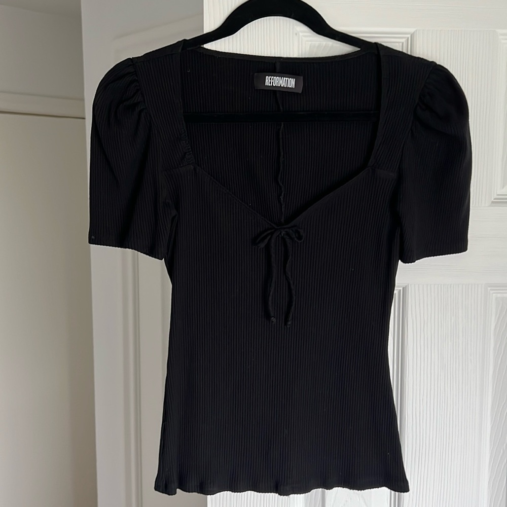 Reformation Ribbed Black Top